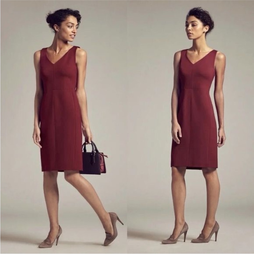 M.M. Lafleur V-Neck Sheath Dress in Wine
